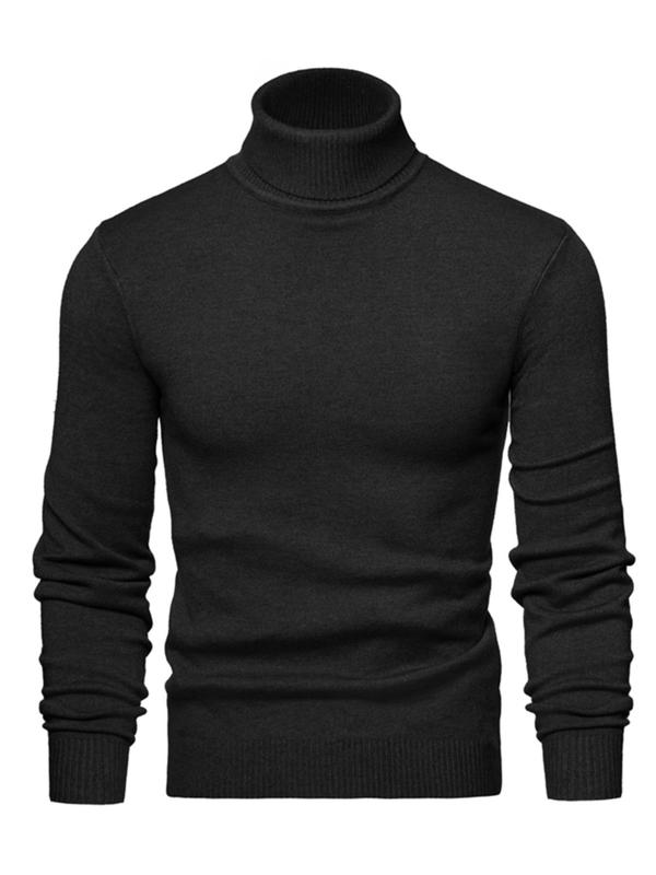 Men's Solid High Neck   Sweater, Regular Fit Casual Long Sleeve Jumper for Fall & Winter, Men's Knitwear for Daily Wear