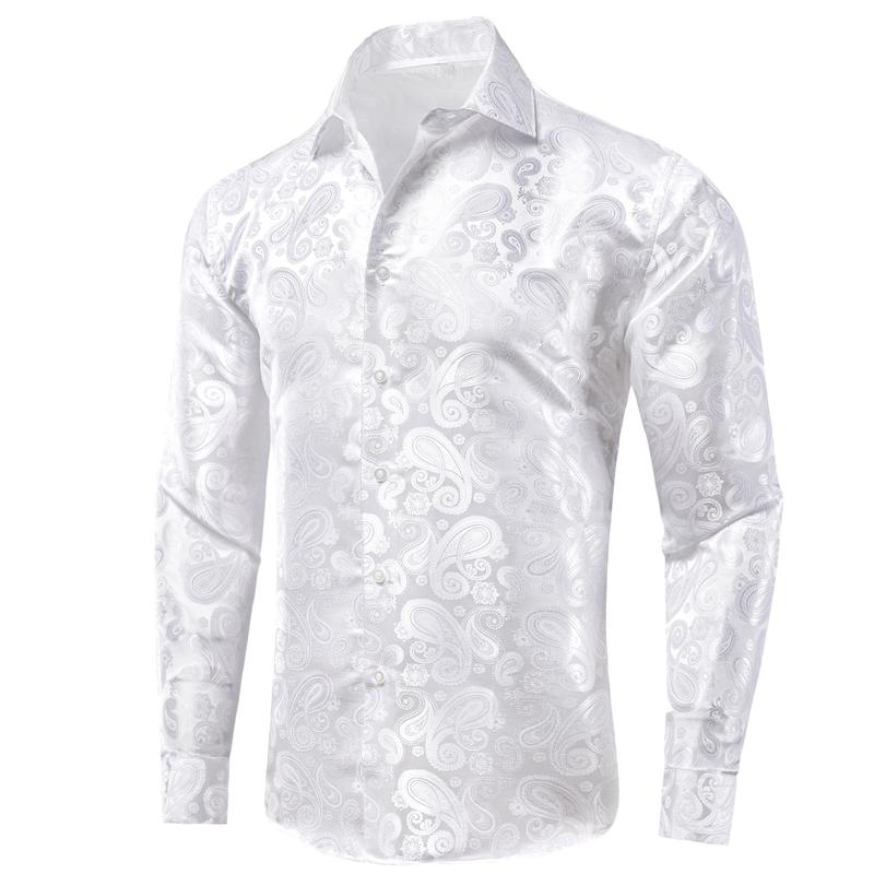 Men s Dressshirt  Long Sleeve White Formal Shirts Jacquard Paisley Top Collar Casual Classic Menswear