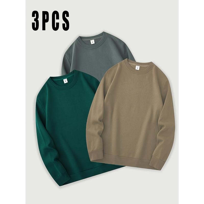 Men's Casual 3pcs Sweatshirt Set - Solid Color, Crew Neck with Drawstring Detail, Polyester Blend, Machine Washable - Perfect for All Seasons