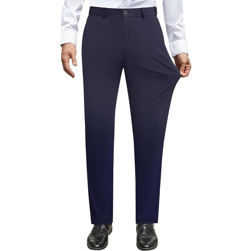 Alimens&Gentle Men's Stretch Dress Pants No Iron Golf Pants Expandable Waist Flat Front Business Casual Pants Menswear Trouser