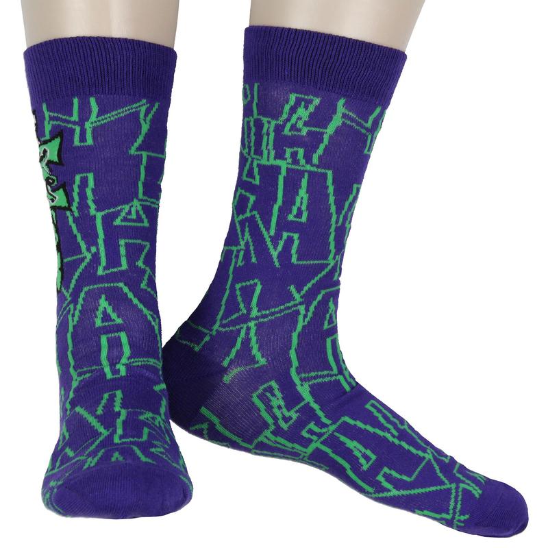 DC Comics Men's The Joker Inspired Designs 2-Pack Adult Novelty Mid-Calf Crew Socks Fits Shoe Sizes 8-12