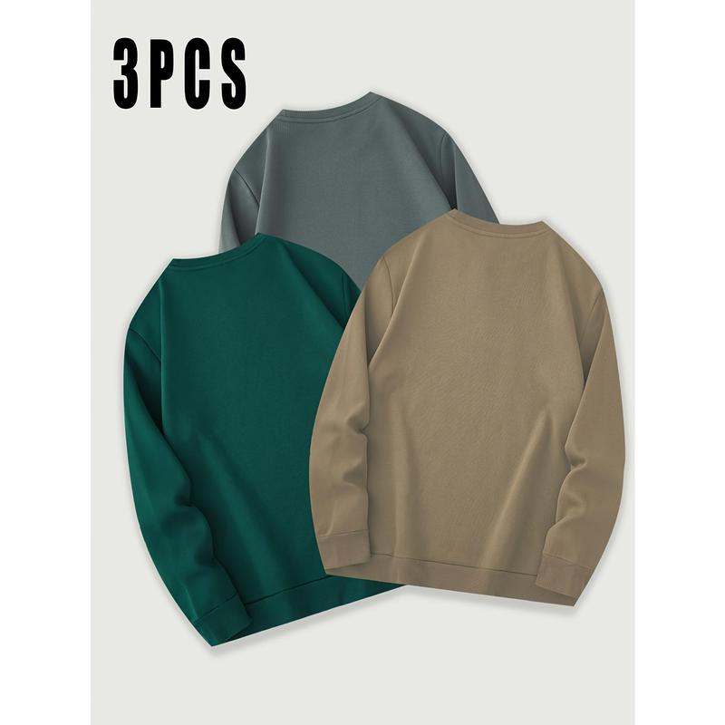 Men's Casual 3pcs Sweatshirt Set - Solid Color, Crew Neck with Drawstring Detail, Polyester Blend, Machine Washable - Perfect for All Seasons