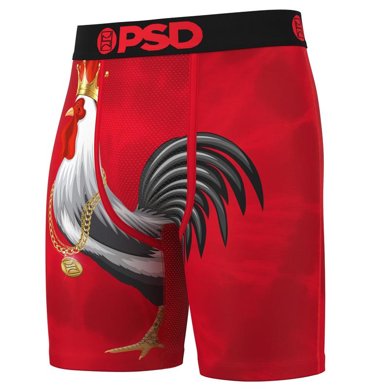 PSD Men's Red Cocky Boxer Brief - Standard Length 7 Inch Inseam, Moisture-Wicking 4-Way Stretch Fabric