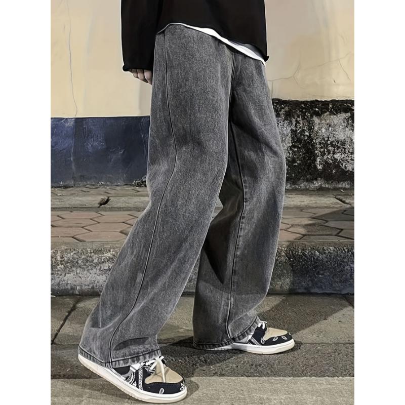 Mens Relax-Fit Denim Jeans - Trendy Streetwear with Multi-Pocket Convenience for Everyday Comfort