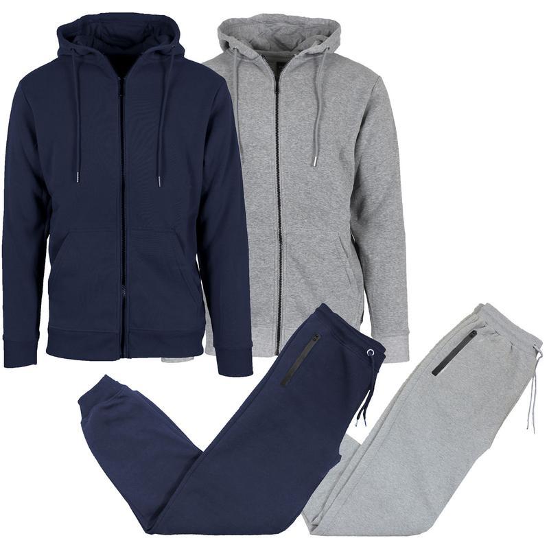 Men's 2-Pack Fleece-Lined Full Zip Hoodie & Jogger 2 Piece Sets