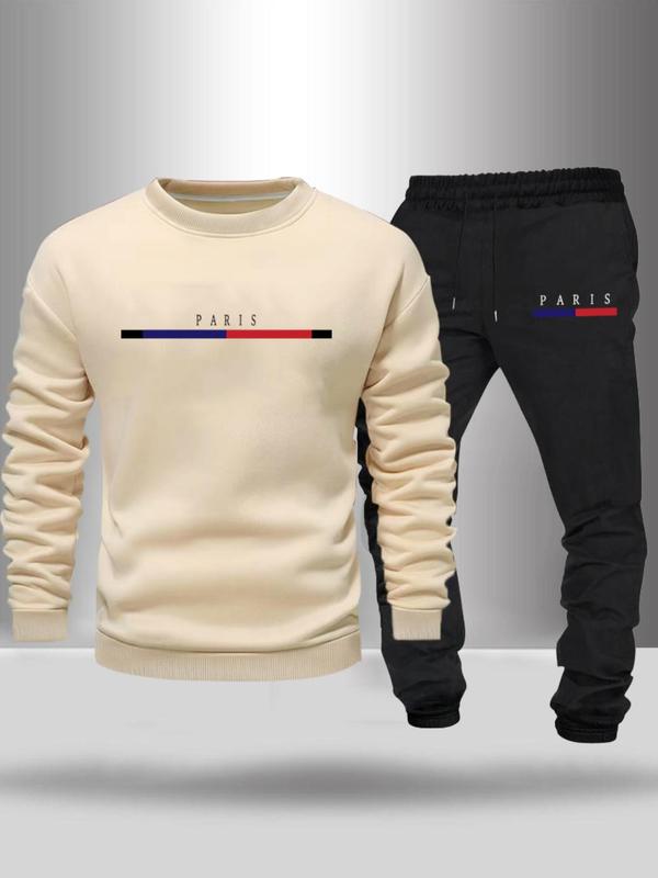 Men's Letter Print Sweatshirt & Pocket Sweatpants Set, Casual Long Sleeve Round Neck Pullover & Jogger Pants, Two-piece Outfits for Fall & Winter