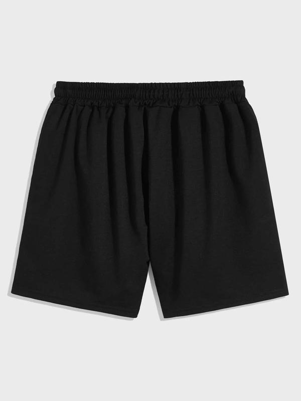 Men's Cartoon Letter Print Drawstring Shorts, Casual Elastic Waist Slant Pocket Shorts, Men's Bottoms for Daily Wear