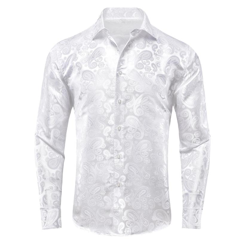 Men s Dressshirt  Long Sleeve White Formal Shirts Jacquard Paisley Top Collar Casual Classic Menswear