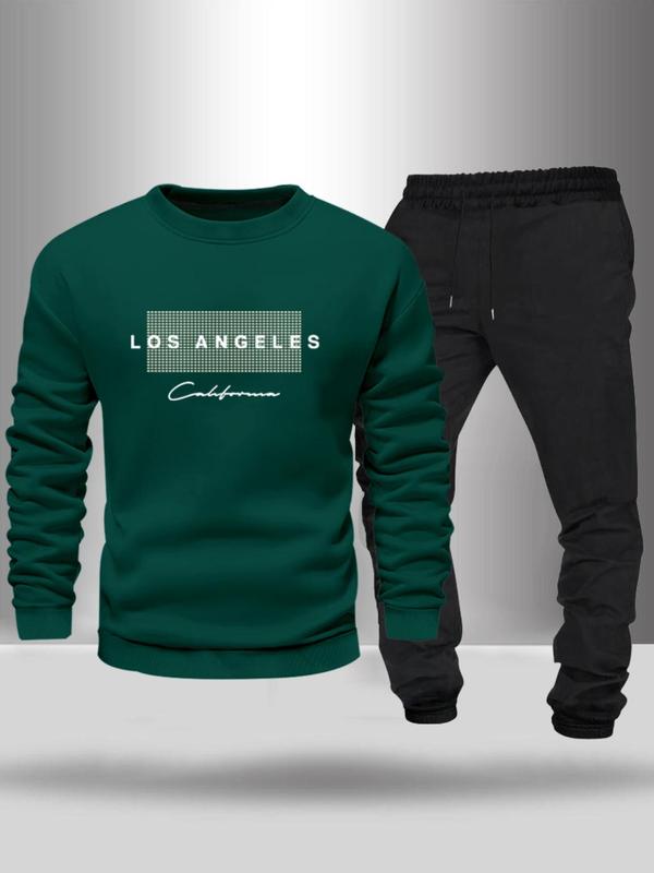 Men's Letter Print Sweatshirt & Pocket Sweatpants Set, Casual Long Sleeve Round Neck Pullover & Jogger Pants, Two-piece Outfits for Fall & Winter