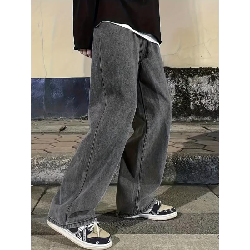 Mens Relax-Fit Denim Jeans - Trendy Streetwear with Multi-Pocket Convenience for Everyday Comfort