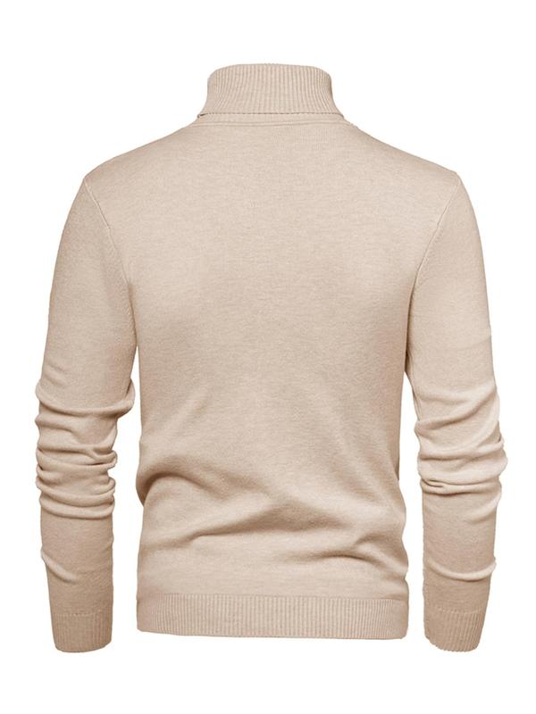 Men's Solid High Neck   Sweater, Regular Fit Casual Long Sleeve Jumper for Fall & Winter, Men's Knitwear for Daily Wear