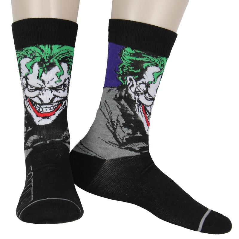 DC Comics Men's The Joker Inspired Designs 2-Pack Adult Novelty Mid-Calf Crew Socks Fits Shoe Sizes 8-12