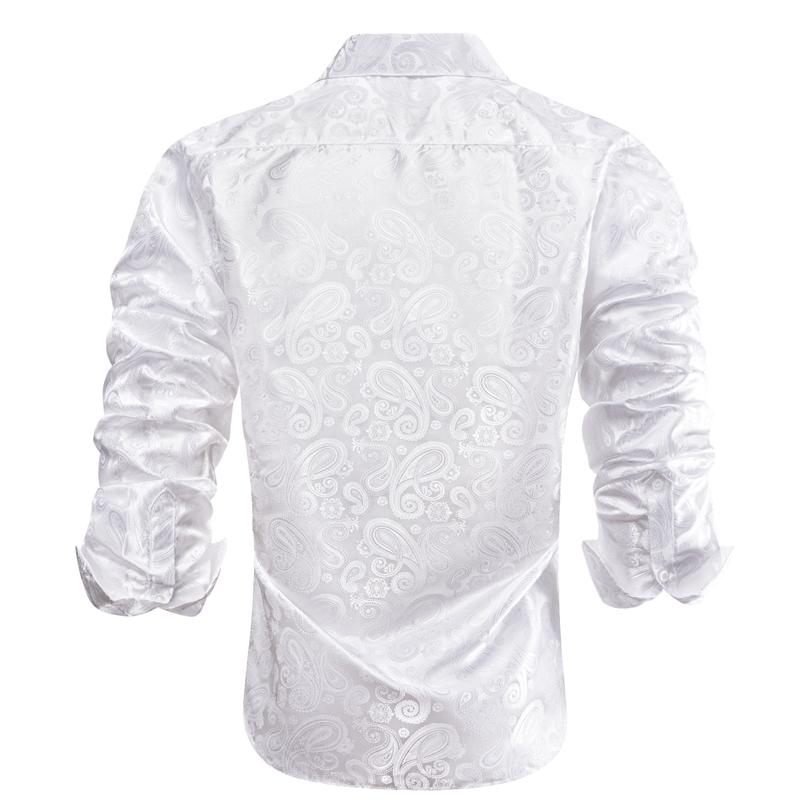 Men s Dressshirt  Long Sleeve White Formal Shirts Jacquard Paisley Top Collar Casual Classic Menswear