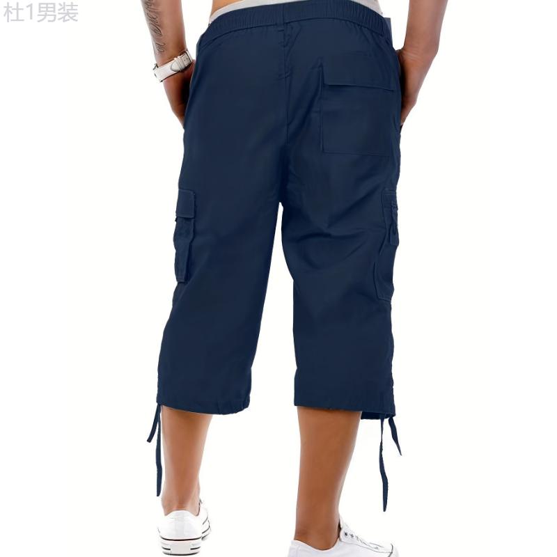 Men's Casual Cargo Shorts with Adjustable Drawstring Waist and Secure Zip Pockets - Comfort Fit for Outdoor and Summer Wear Menswear Polyester