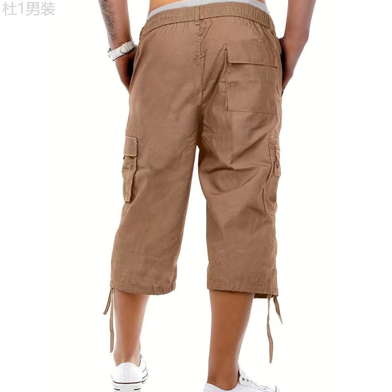 Men's Casual Cargo Shorts with Adjustable Drawstring Waist and Secure Zip Pockets - Comfort Fit for Outdoor and Summer Wear Menswear Polyester