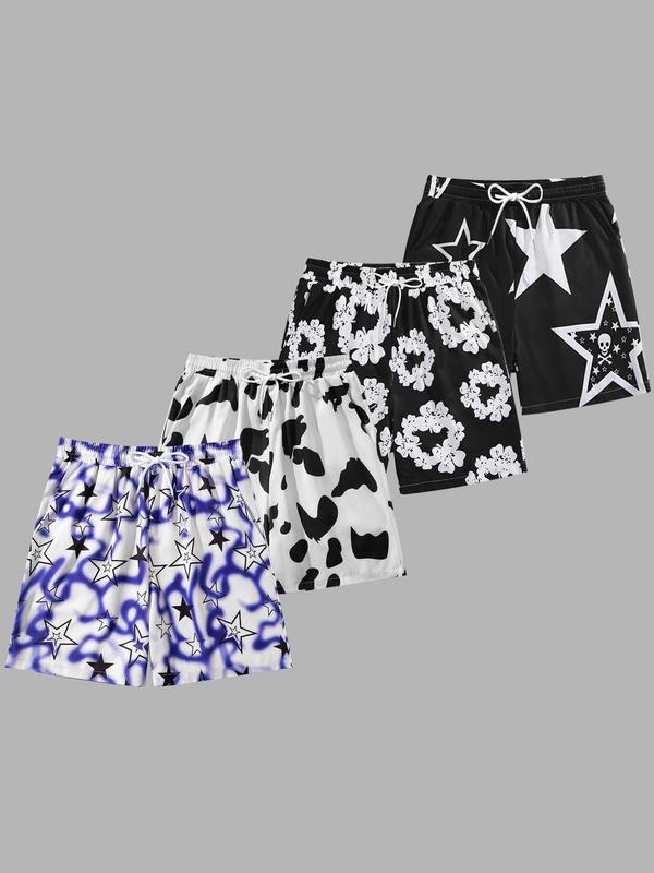 Men's All Over Print Drawstring Waist Shorts, Casual Regular Fit Pocket Beach Shorts for Summer, Men's Bottoms for Vacation Holiday Beach