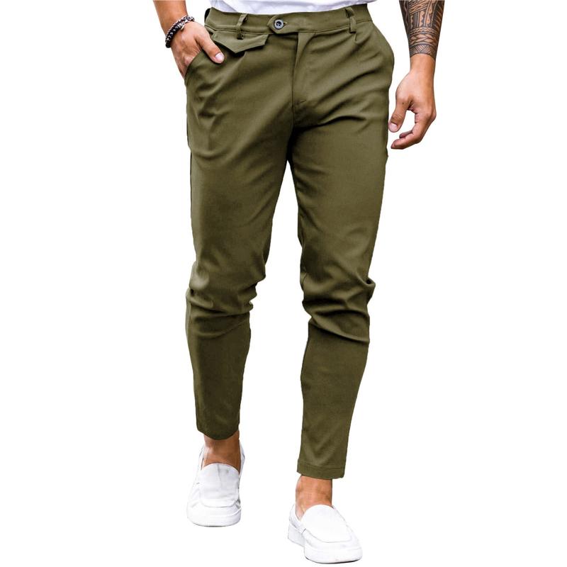 Runcati summer outfits 2024 Mens Chinos Slim Fit Pants Flat Front Stretch Skinny Tapered Dress Pants Comfort Casual Solid Trousers