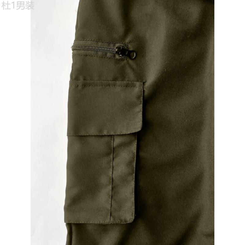 Men's Casual Cargo Shorts with Adjustable Drawstring Waist and Secure Zip Pockets - Comfort Fit for Outdoor and Summer Wear Menswear Polyester