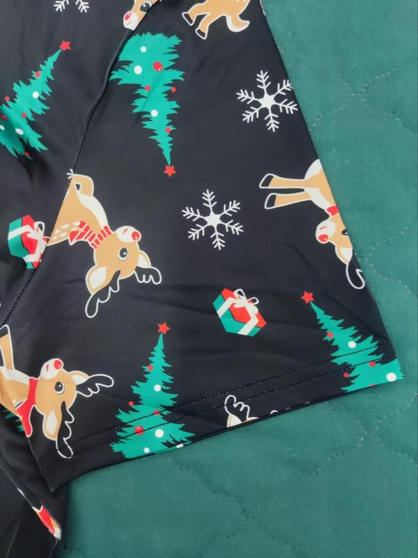 Men's Christmas Reindeer Print Tee & Shorts Loungewear Two-Piece Set, Casual Comfy Round Neck Short Sleeve T-Shirt & Shorts PJ Set, Men's Sleepwear for All Seasons