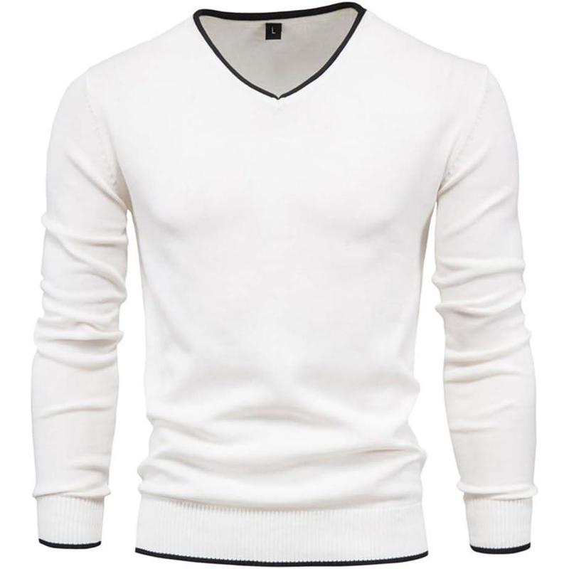 Men's Cotton V Neck Sweater Knitted Jumper Sweater Long Sleeve Pullover Top Knitwear Menswear Slim Fit Dress Crewneck Round Neck Casual Plain Beige