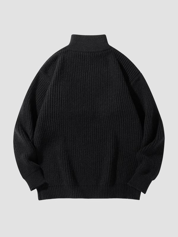 Men's Solid Zip Up Funnel Neck Sweater, Regular Fit Casual Long Sleeve Jumper for Fall & Winter, Men's Knitwear for Daily Wear