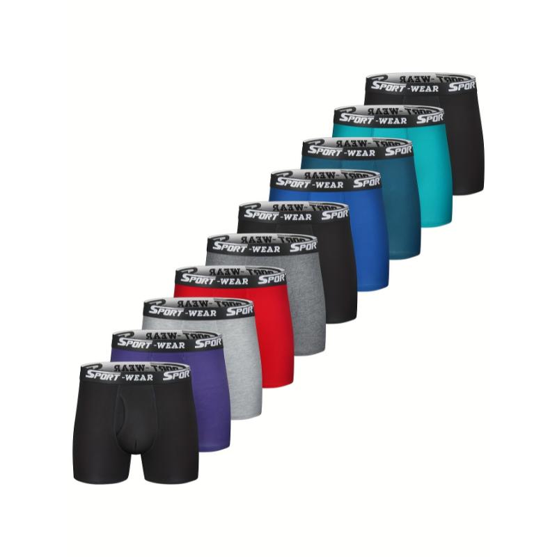 10pcs Men's Cotton Breathable Comfy Stretchy Long Boxer Briefs Shorts, Casual Sports Trunks, Men's Underwear