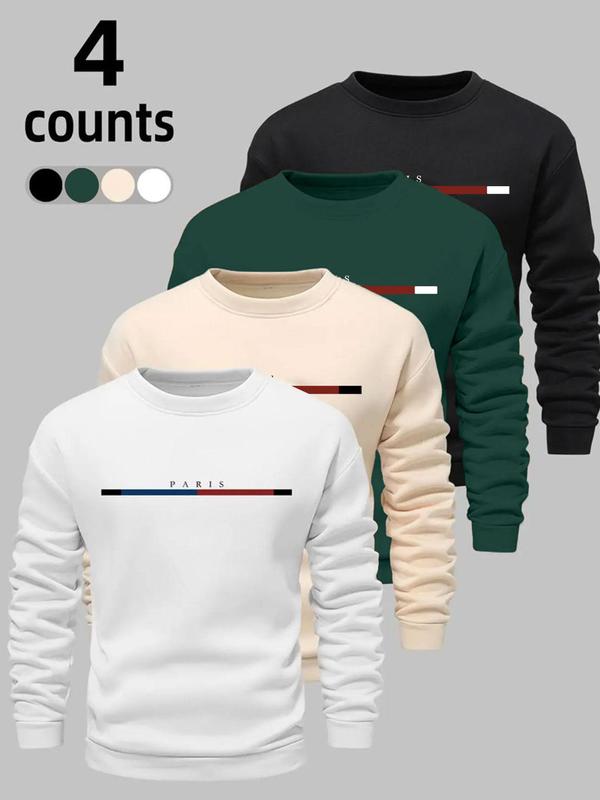 Men's Letter Print Drop Shoulder Sweatshirt, Regular Fit Casual Soft Comfy Long Sleeve Round Neck Pullover for Spring & Fall, Fashion Men's Top for Daily Wear