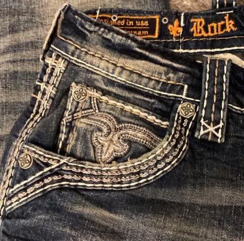 Rock Revival Men's Distressed Denim Jeans Slim Straight Light Blue, Men's Biker Jeans, 2000s Jeans, Comfortable Jeans For Men, Denim Jeans For Men