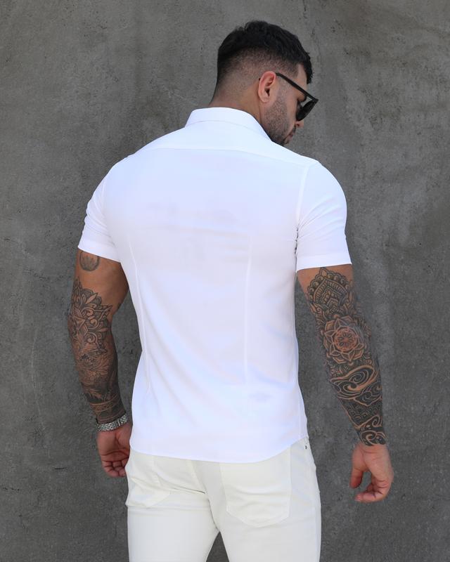 RPOVIG Men's Muscle Dress Shirts Casual Button Down Short Sleeve Elasticity Athletic Fit Wrinkle-Free Shirt Plain Shortsleeve Menswear Top Tropical Beige Collared