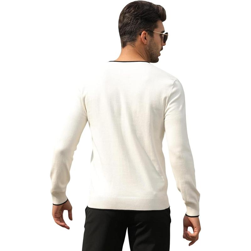 Men's Cotton V Neck Sweater Knitted Jumper Sweater Long Sleeve Pullover Top Knitwear Menswear Slim Fit Dress Crewneck Round Neck Casual Plain Beige