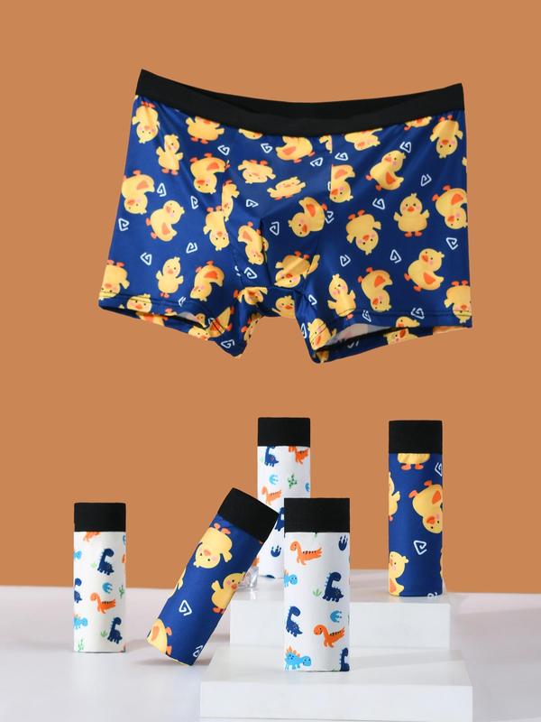 Men's All Over Cartoon Print Boxer Brief, Casual Comfy Breathable Underwear for Daily Wear, Men's Underwear for All Seasons