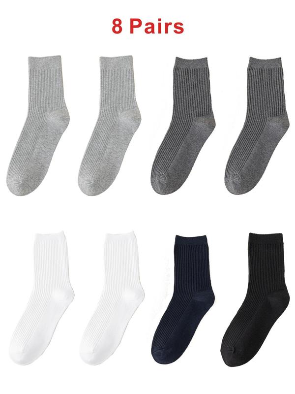 Men's Solid Crew Socks, Casual Comfy Breathable Mid-calf Socks for Daily Wear, Men's Socks for All Seasons