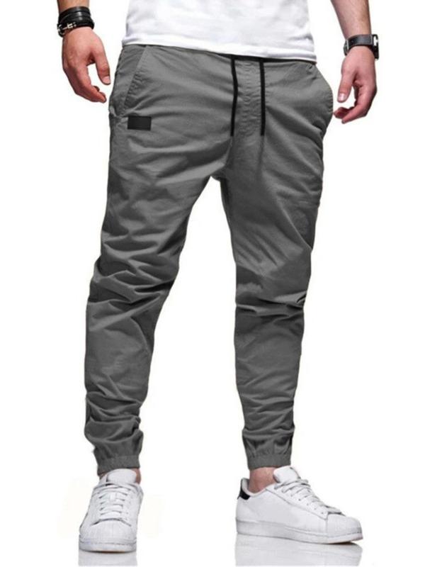 Men's Patched Pocket Drawstring Waist Jogger Pants, Loose Casual Streetwear Solid Color Elastic Waist Trousers for Summer, Fashion Men's Bottoms for Daily Wear