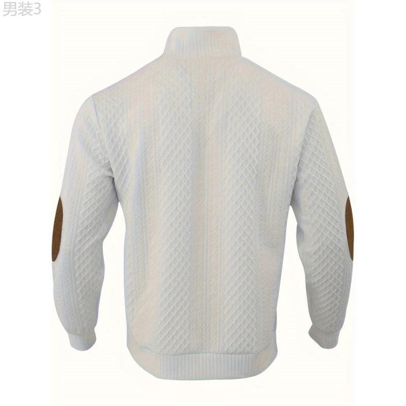 Long Sleeve Men's Cozy Stand Collar Button Up Sweater for Daily Wear Fabric Knitwear