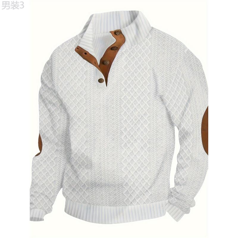 Long Sleeve Men's Cozy Stand Collar Button Up Sweater for Daily Wear Fabric Knitwear