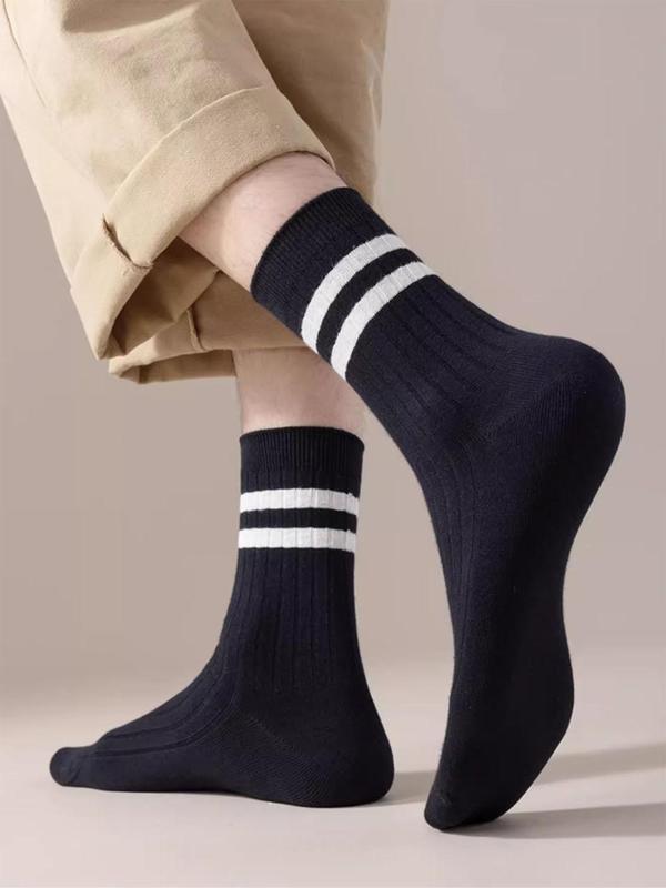 Men's 7 Pairs Striped Print Crew Socks, Casual Comfortable Breathable Socks for Daily Wear, Menswear for All Seasons