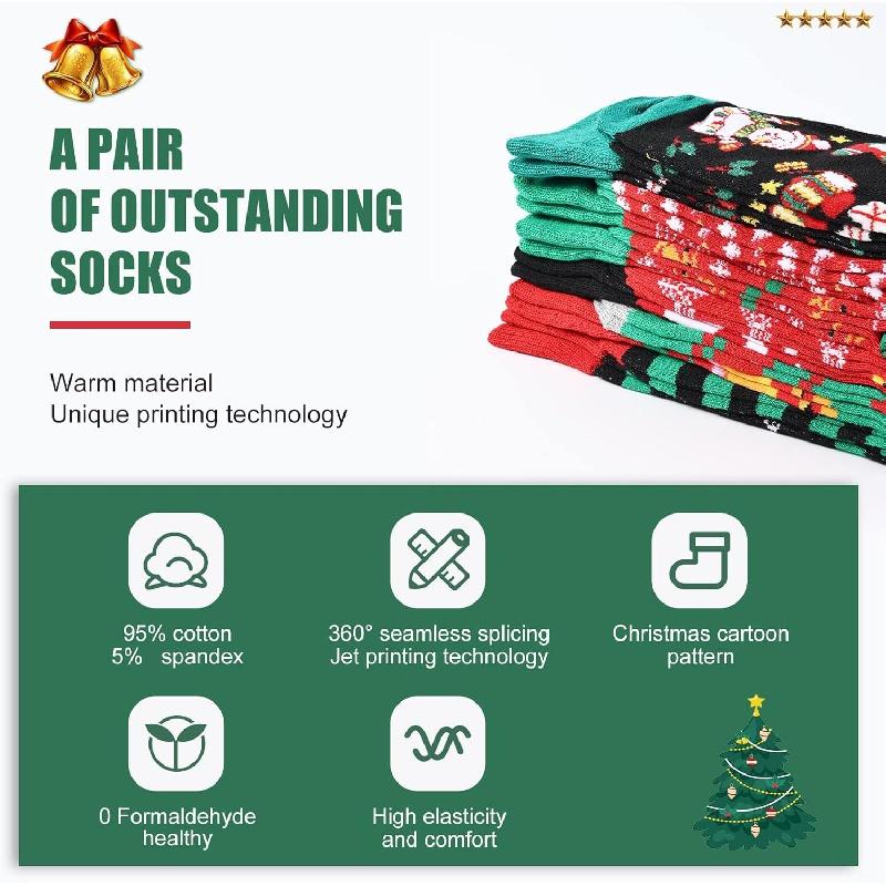 Christmas Socks For Men, 6 Pack Mens Christmas Socks, Xmas Crew Socks US Size 6-13 Cotton Menswear Festive