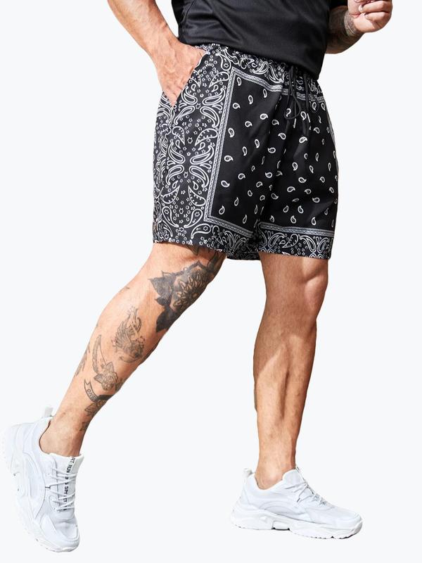  Paisley Print Drawstring Waist Shorts, Regular Fit Casual Pocket Shorts for Daily Wear, Men's Bottoms for All Seasons