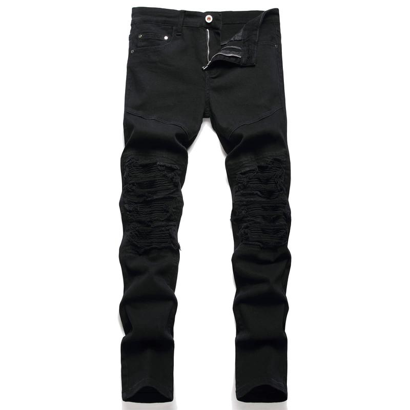 Men's Ripped Slim Fit Straight Leg Jean Denim Pant