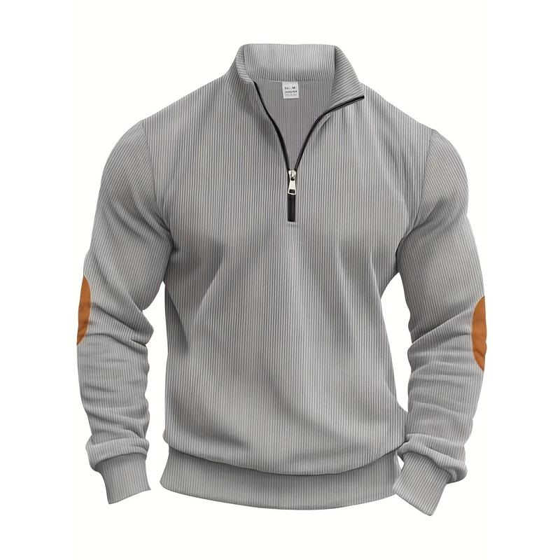 Men's Casual Solid Color Half Zipped Stand Collar Sweater-Knitted Polyester Fabric%, Long Sleeve Autumn and Winter Series Knitwear Menswear