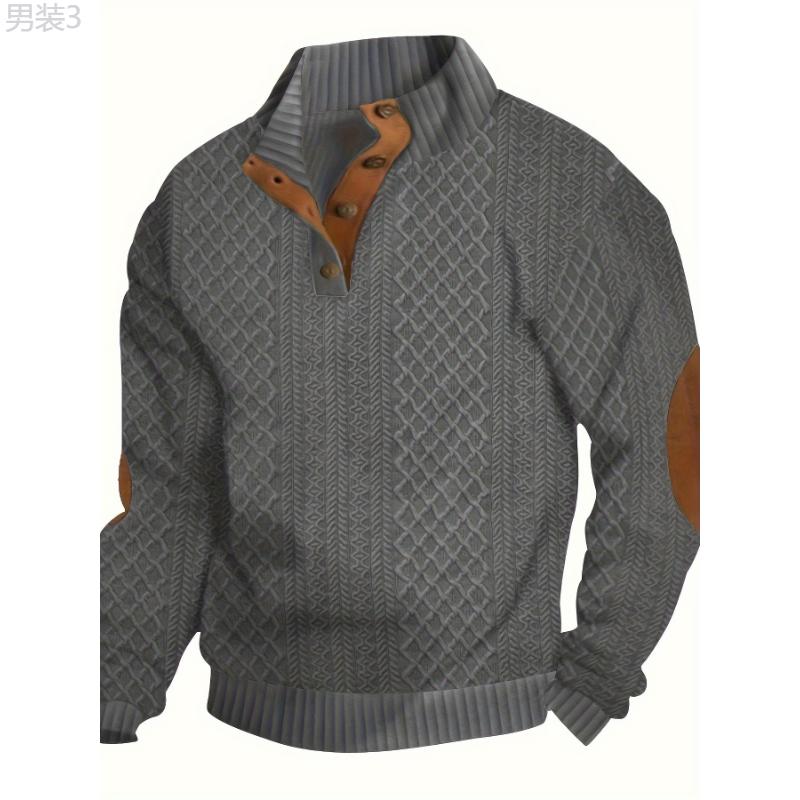 Long Sleeve Men's Cozy Stand Collar Button Up Sweater for Daily Wear Fabric Knitwear