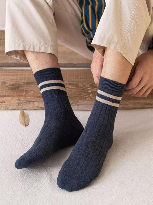 Men's 7 Pairs Striped Print Crew Socks, Casual Comfortable Breathable Socks for Daily Wear, Menswear for All Seasons