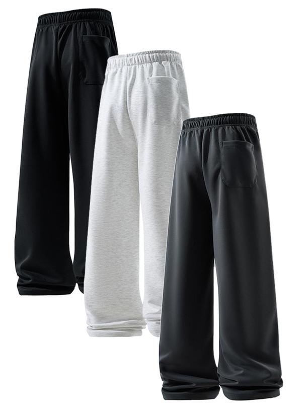 Men's Solid Drawstring Waist Wide Leg Pants, Casual Comfy Pocket Trousers for Daily Wear, Men's Bottoms for All Seasons