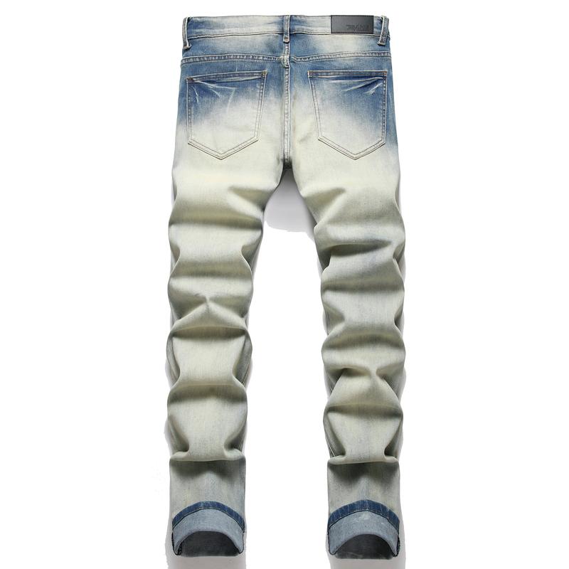 High Street Fashion Men Jeans Retro Blue Stretch Skinny Fit Hole Ripped Jeans Men Patched Designer Hip Hop Brand Pants Hombre