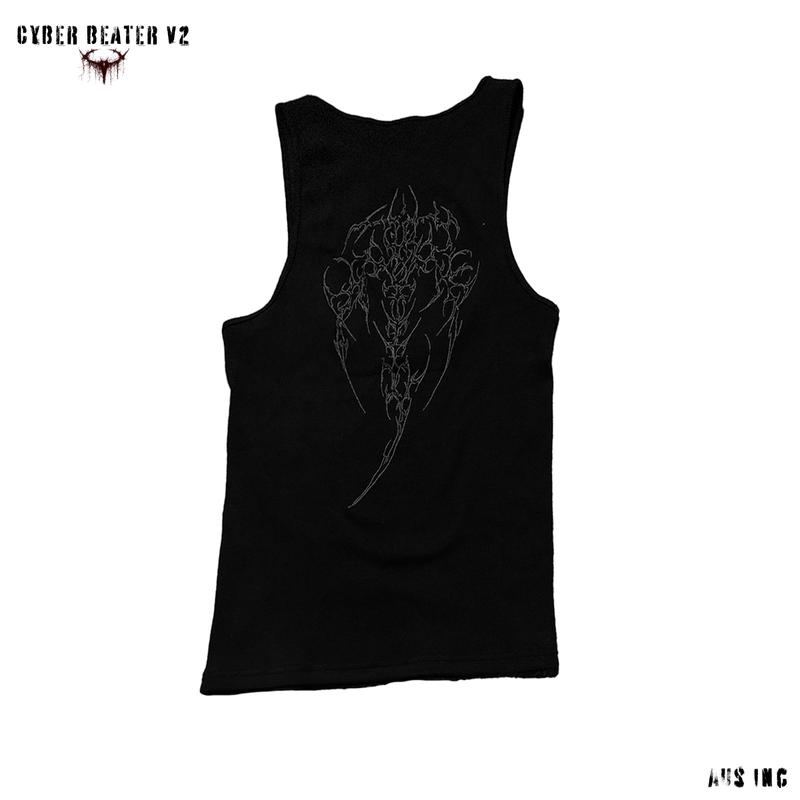 CYBER BEATER NOIR V2 MENSWEAR EMBROIDERED TOP Cotton Menswear MEN'S SLEEVELESS WORKOUT TANK SOFT