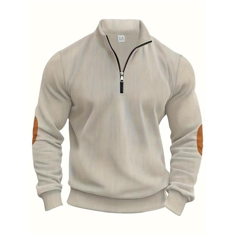 Men's Casual Solid Color Half Zipped Stand Collar Sweater-Knitted Polyester Fabric%, Long Sleeve Autumn and Winter Series Knitwear Menswear