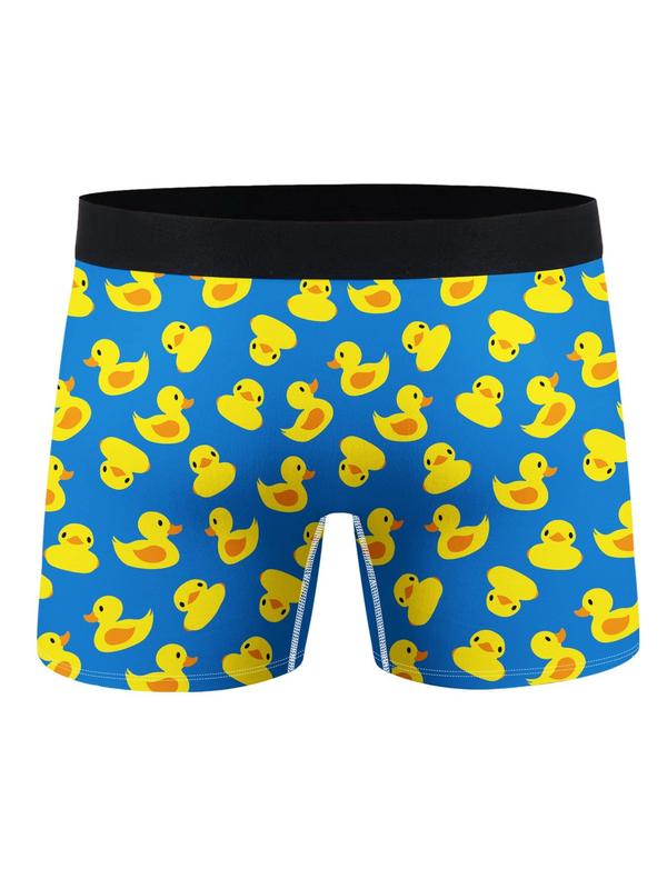 Men's Cartoon Duck & Letter Print Elastic Waist Boxer Brief, Slim Casual Soft Comfy Breathable Underwear for Daily Wear, Mens Underwear for All Seasons