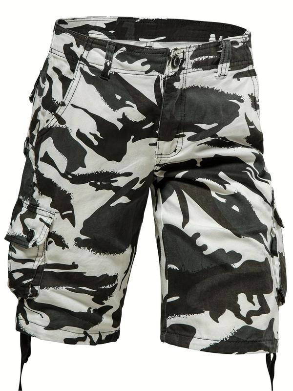 Men's Regular Fit Camo Print Button Fly Cargo Shorts, Casual Comfy Pocket Design Medium Pants for Summer, Fashion Men's Bottoms for Daily Wear