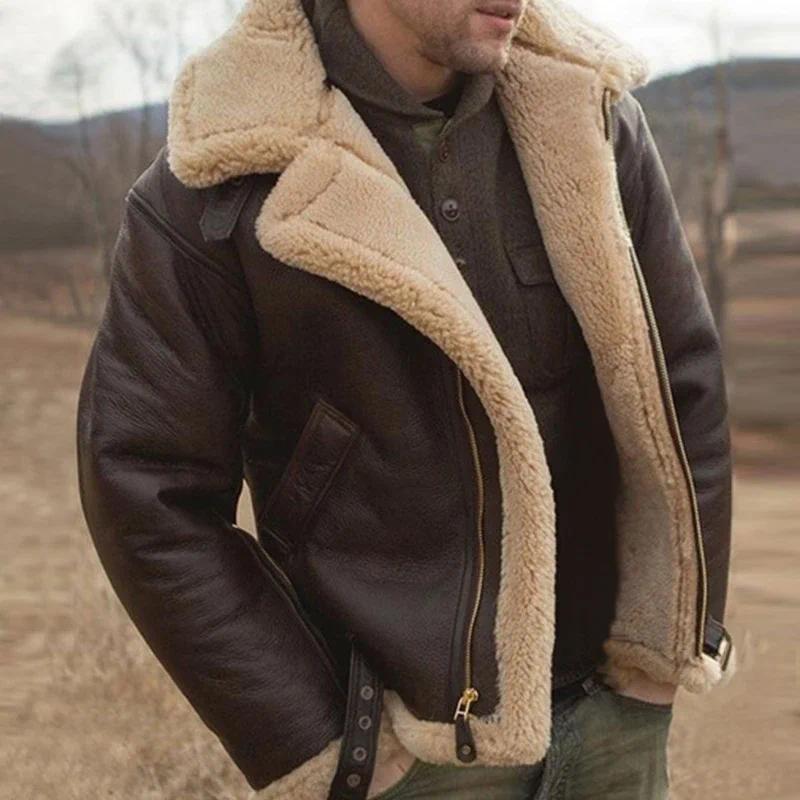 2022 Winter Bomber Leather Jacket Men Sheep Shearling Lambskin Warm Jackets Parka Pilot Men's Natural Sheepskin Fur Coat New