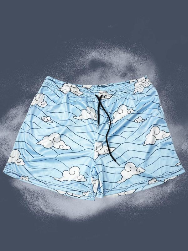 Men's All Over Cartoon Clouds Print Drawstring Waist Shorts, Regular Fit Casual Comfy Breathable Pocket Shorts, Men's Summer Bottoms for Daily Wear